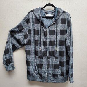 Hoodiebuddie Hoodie Mens XL Gray Black Checkered Full Zip Earbud HB3 Tech Jacket
